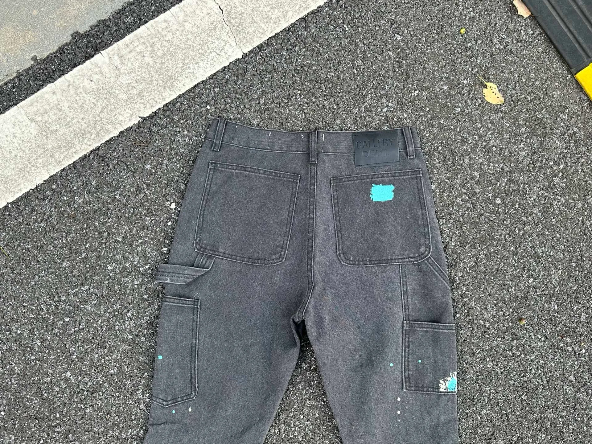 P240💰GA01 GALLERY DEPT. Spliced ​​washed retro jeans for men and women, high street splash pants, micro-flared casual trousers, trendy couples, the same style. Color: washed gray Size: 28 30 32 34 36 (corresponds to S M L XL XXL)